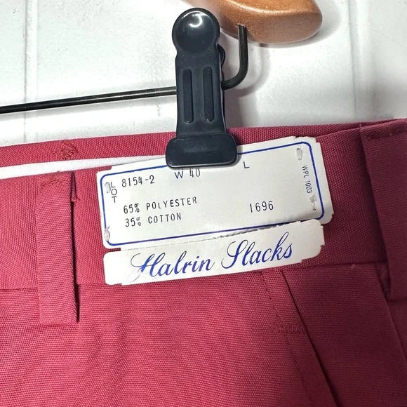 NEW Vintage Halrin Pants Un-hemmed - Solid Pink Retro Cotton Blend Slacks - Picture 3 of 12